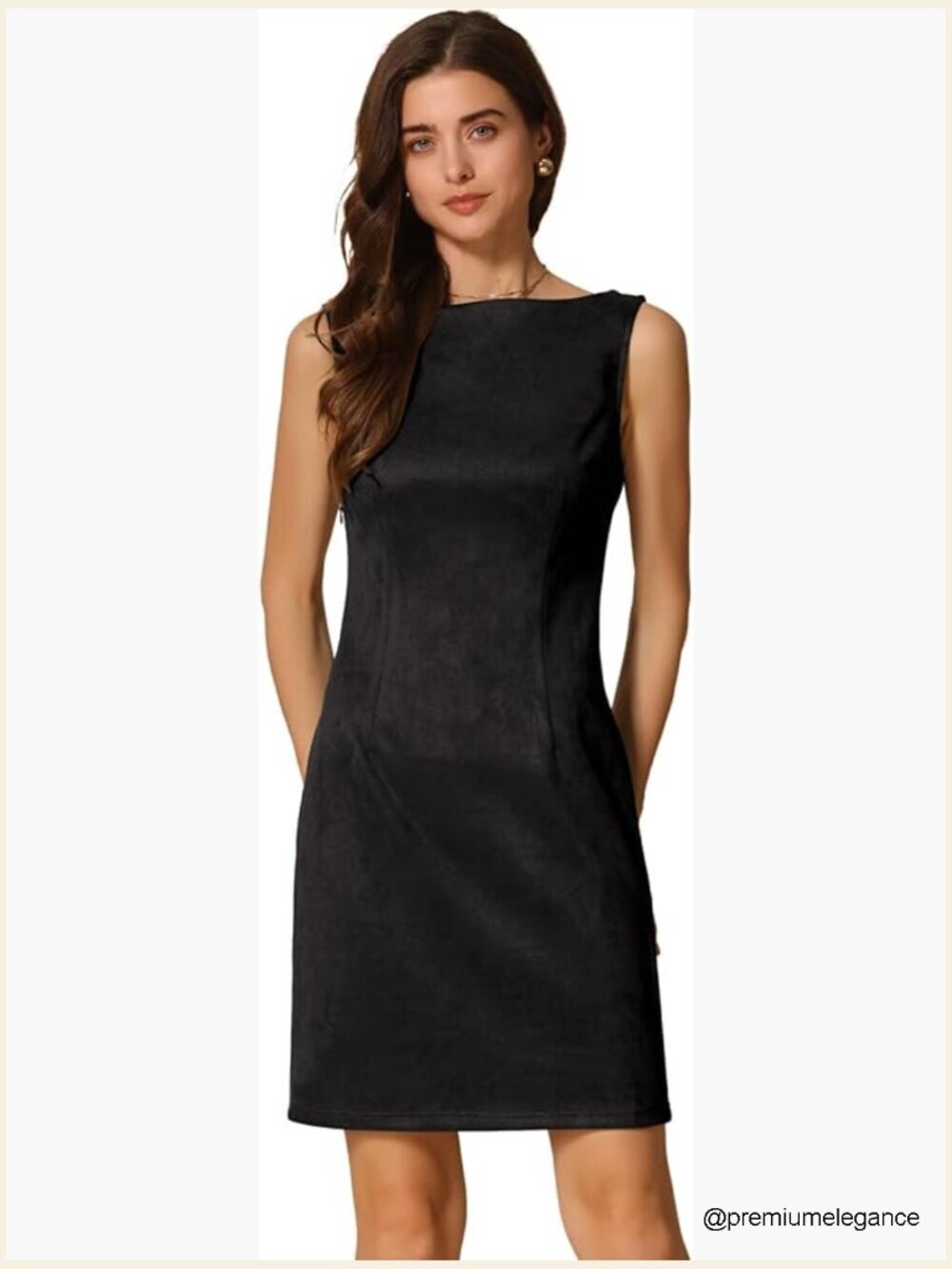 Faux Suede Boat Neck Sleeveless Sheath Dress